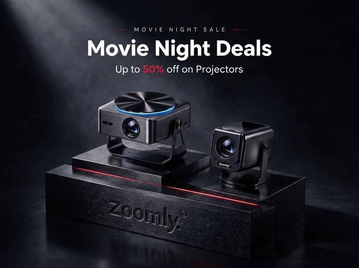 Zoomly Movie Night Deals – Pro Elite and Pro Max projectors, up to 50% off
